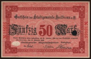 Heilbronn/ Stadt, 50 Mark, 1918
