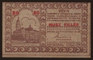 Pécs, 20 fillér, 1919