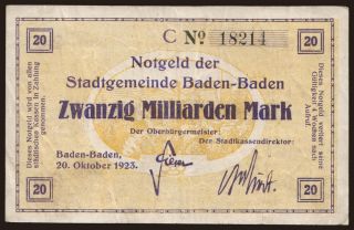 Baden-Baden/ Stadt, 20.000.000.000 Mark, 1923