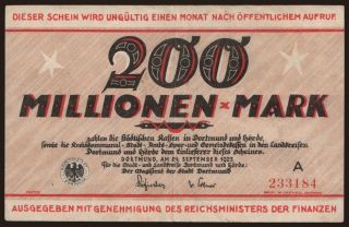 Dortmund/ Magistrat der Stadt, 200.000.000 Mark, 1923