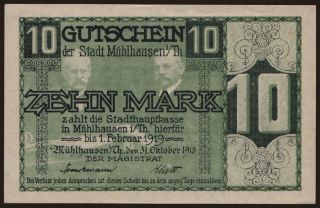 Mühlhausen/ Stadt, 10 Mark, 1918