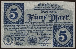 Meissen/ Amtshauptmannschaft und Stadt, 5 Mark, 1918