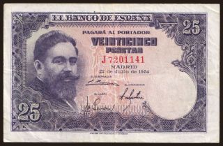 25 pesetas, 1954