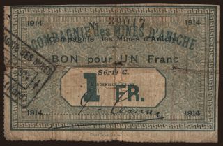 Compagnie des Mines Aniche, 1 franc, 1914
