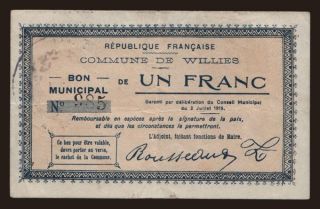 Willies, 1 franc, 1915