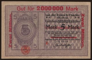 Köln-Deutz/ Van der Zypen & Charlier G m b H, 2.000.000 Mark, 1923