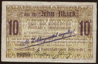 Neustadt im Schwarzwald/ Holzzellstoff und Papierfabriken A.G., 10 Mark, 1918