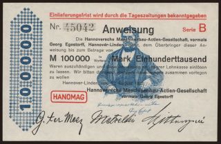 Hannover-Linden/ HANOMAG, 100.000 Mark, 1923