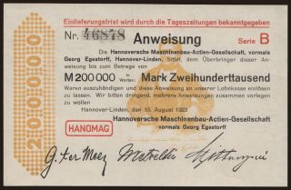 Hannover-Linden/ HANOMAG, 200.000 Mark, 1923