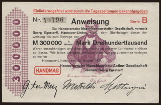 Hannover-Linden/ HANOMAG, 300.000 Mark, 1923