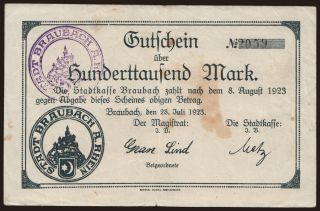 Braubach/ Stadt, 100.000 Mark, 1923