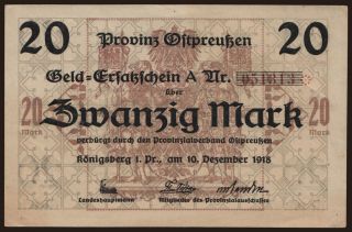 Königsberg/ Provinzialverband Ostpreussen, 20 Mark, 1918