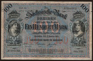 Sächsische Bank zu Dresden, 100 Mark, 1911