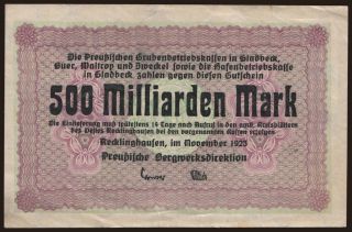 Recklinghausen/ Preussische Bergwerksdirektion, 500.000.000.000 Mark, 1923