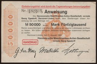 Hannover-Linden/ HANOMAG, 50.000 Mark, 1923