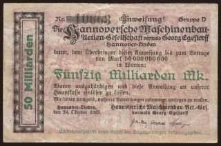 Hannover-Linden/ HANOMAG, 50.000.000.000 Mark, 1923