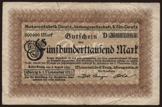 Köln-Deutz/ Motorenfabrik Deutz, 500.000 Mark, 1923