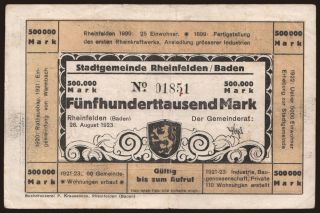 Rheinfelden/ Stadt, 500.000 Mark, 1923