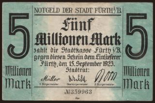 Fürth/ Stadt, 5.000.000 Mark, 1923