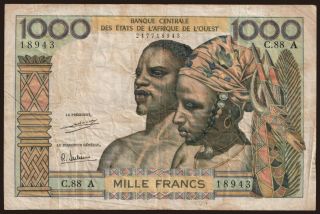 Ivory coast, 1000 francs, 1971