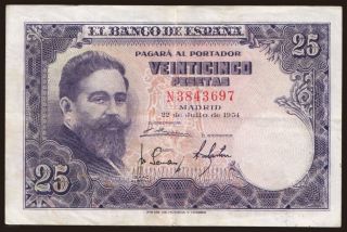 25 pesetas, 1954