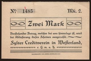 Westerland/ Sylter Creditverein, 2 Mark, 1920