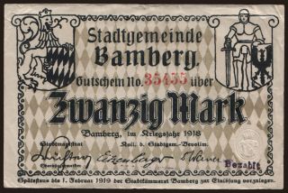 Bamberg/ Stadt, 20 Mark, 1918