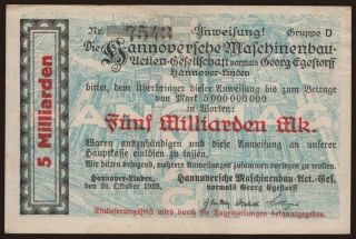 Hannover-Linden/ HANOMAG, 5.000.000.000 Mark, 1923