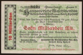 Hannover-Linden/ HANOMAG, 10.000.000.000 Mark, 1923