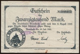 Braubach/ Stadt, 20.000 Mark, 1923