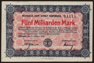 Hüfingen/ Stadt, 5.000.000.000 Mark, 1923