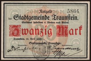 Traunstein/ Stadt, 20 Mark, 1919