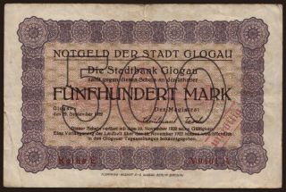 Glogau/ Stadt, 500 Mark, 1922