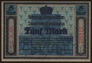Braunschweig/ Herzogl. Brsg-Lbg. Finanzkollegium, 5 Mark, 1918