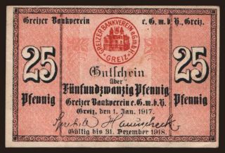 Greiz/ Greizer Bankverein, 25 Pfennig, 1917