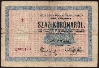 Pécs, 100 korona, 1919