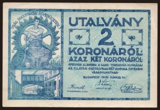 Budapest/ Ganz törzsgyár, 2 korona, 1919