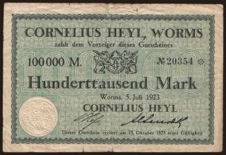 Worms/ Cornelius Heyl, 100.000 Mark, 1923
