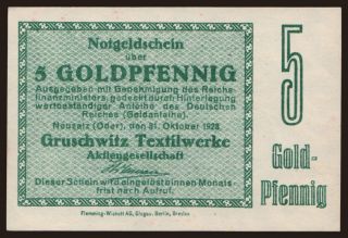 Neusalz/ Gruschwitz Textilwerke AG, 5 Goldpfennig, 1923