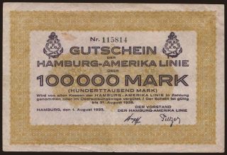 Hamburg/ Hamburg-Amerika Linie, 100.000 Mark, 1923