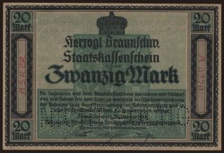 Braunschweig/ Herzogl. Brsg-Lbg. Finanzkollegium, 20 Mark, 1918