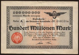 Köln, 100.000.000 Mark, 1923