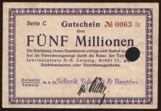 Auerbach/ Auerbacher Teppich-Fabrik, 5.000.000 Mark, 1923