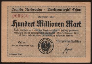 Erfurt, 100.000.000 Mark, 1923