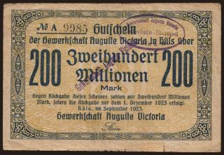 Hüls/ Gewerkschaft Auguste Victoria, 200.000.000 Mark, 1923