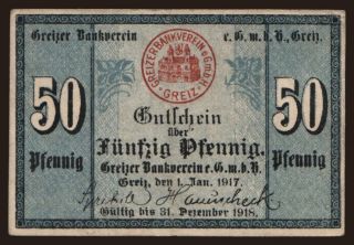 Greiz/ Greizer Bankverein, 50 Pfennig, 1917
