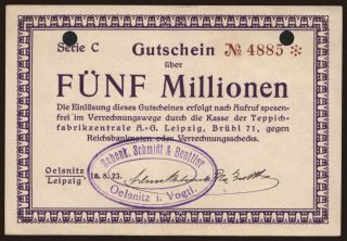 Oelsnitz/ Schenk, Schmidt & Beuttler, 5.000.000 Mark, 1923