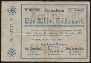 Mosbach/ Sparkasse Mosbach, 1.000.000 Mark, 1923
