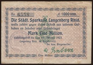 Langenberg/ Stadt, 1.000.000 Mark, 1923