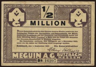 Butzbach/ Meguin A.-G., 500.000 Mark, 1923